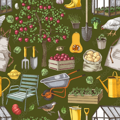 Garden and agriculture seamless pattern