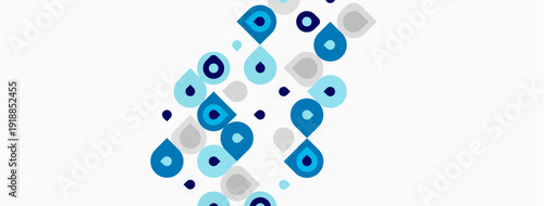 Abstract pattern features overlapping circles, varying sizes, shades blue. Minimalist design suggests modern aesthetic, clean composition.