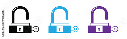Padlock icon vector illustration. Vibrant padlock icons in black, blue, and orange for security and tech designs. 