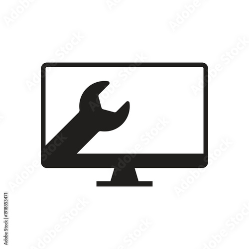 Solid repair service wrench and system fix monitor icon
