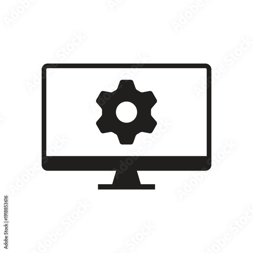 Solid technical gear cog and configuration monitor icon