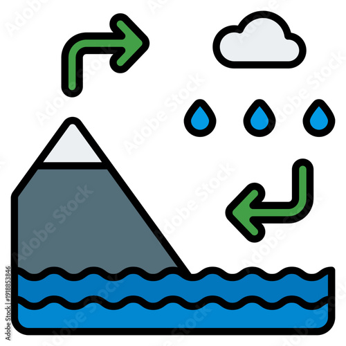 Water Cycle Filled Line Icon Vector