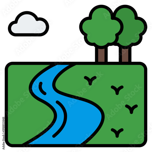 River Water Filled Line Icon Vector