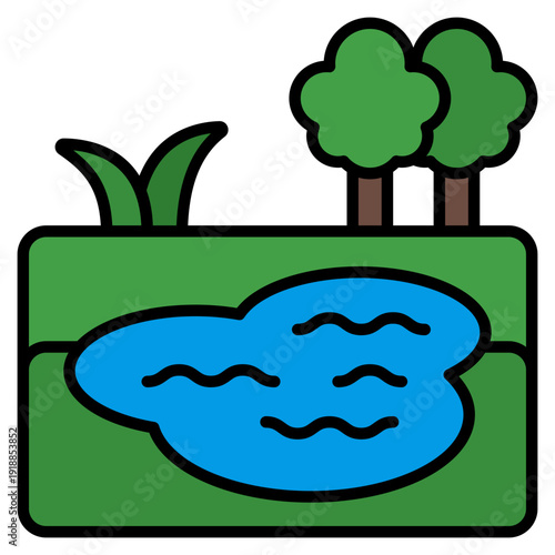 Pond Water Filled Line Icon Vector