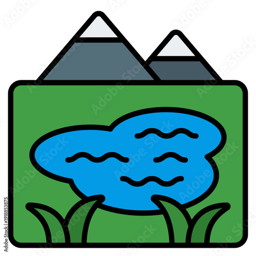 Lake Water Filled Line Icon Vector