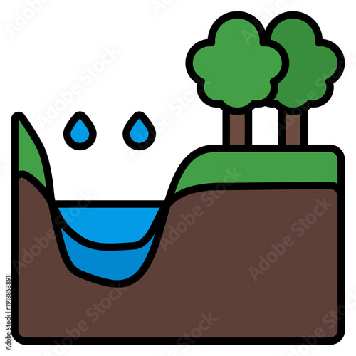 Aquifer Water Source Filled Line Icon Vector