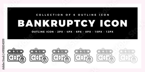Pack of 6 Outline Vector Bankruptcy icon