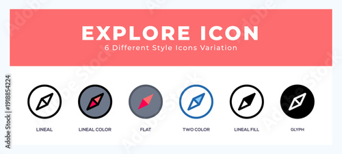 Explore icon set pack vector illustration.