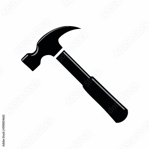 A black hammer illustration on a plain background viewed from a diagonal perspective