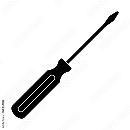 A simple black screwdriver illustration on a white background viewed from a straightforward angle