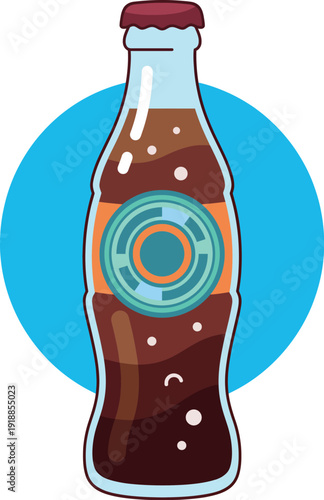 A vintage cola bottle featuring a unique design that combines an artistic look with modern branding, representing nostalgia and refreshment in a delightful way.