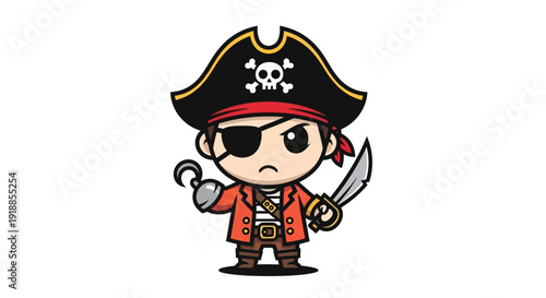 Cute Cartoon Pirate Character with Hook and Sword