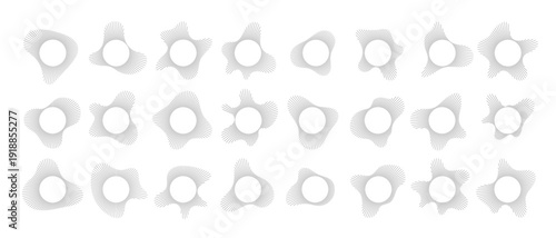 Circular sound visualization with radial wave line pattern vector set. Abstract audio spectrum ring geometric burst shape. Graphic of music equalizers concentric line element for contemporary design