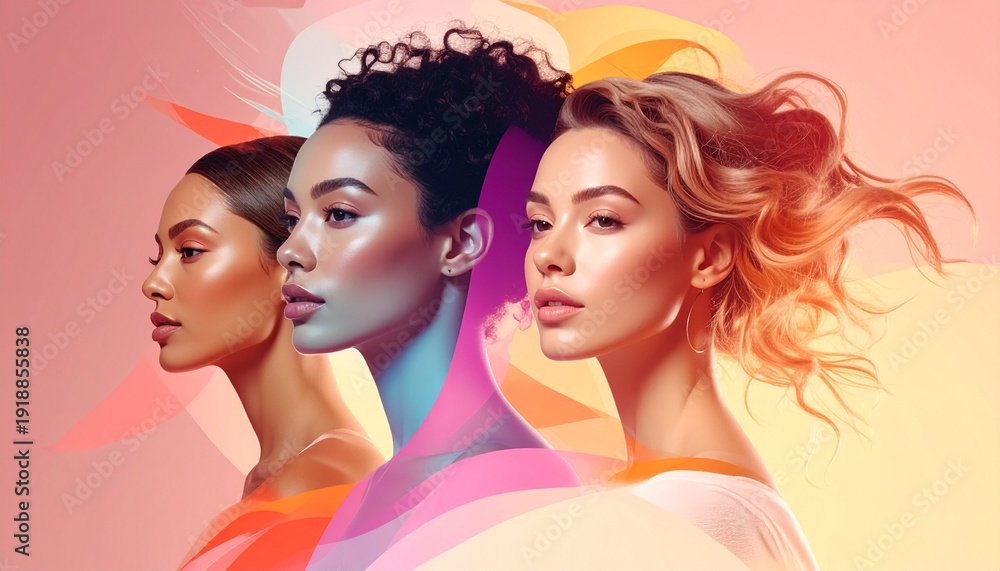 Obraz premium Colorful digital illustration of diverse women representing empowerment and equality