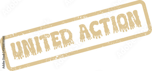 United Action grunge rubber stamp with distressed texture symbolizing collective effort and collaboration