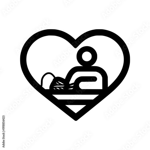 Artistic vector depiction of craft making figure icon inside heart design representing safety passion and artistry