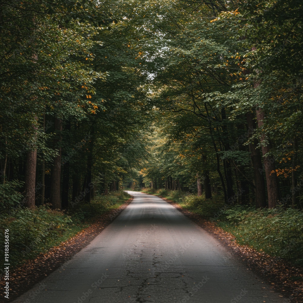Fototapeta premium Asphalt Road Through Lush Green Forest