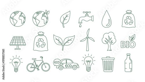 Sustainable Symbolism: An array of eco-friendly icons representing concepts of conservation, renewable resources, and ecological preservation, advocating for a greener planet.