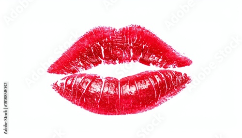 Red lipstick kiss print minimal style, bold lips, sensual, isolated on white, beauty concept, modern and creative decorative design.
