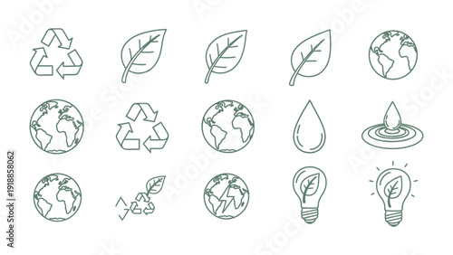 Eco-Friendly Icon Set: A collection of meticulously drawn environmental icons, symbolizing sustainability, conservation, and eco-consciousness, promoting a greener world.