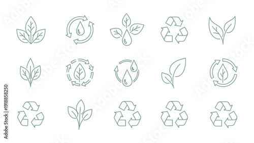 Eco-Friendly Symbols: A collection of elegantly minimalist line art icons representing the harmony of nature and the vital importance of environmental sustainability.