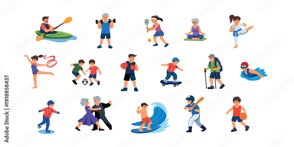 Fototapeta premium diverse people of all ages doing sports vector illustration