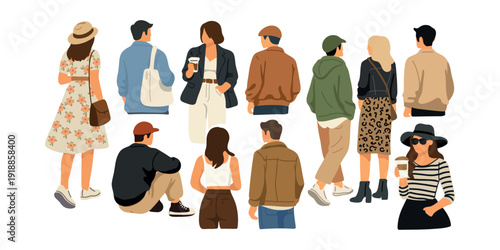 diverse young people in casual modern outfits group scene
