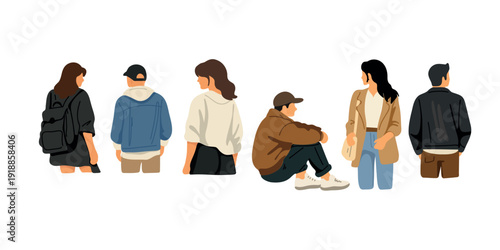 modern stylish young people in different poses vector illustration