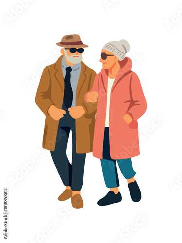 happy elderly men and women dressed trendy outdoors