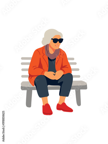 elderly woman sitting alone on bench vector illustration