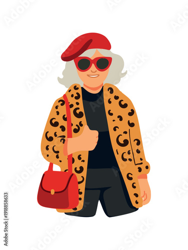 modern elderly woman wearing fashionable clothing vector clipart