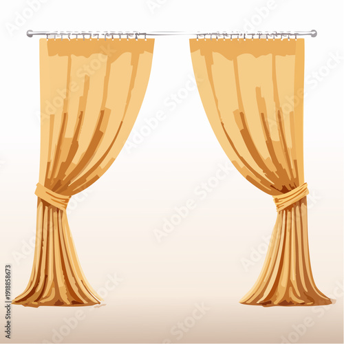 Golden Curtains Tied Back with Rod and Rings.