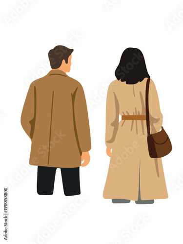 stylish couple wearing coats back view vector illustration