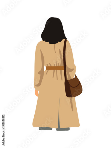 modern female character wearing outerwear back view clipart