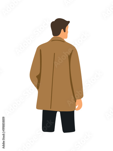young man wearing coat back view vector illustration