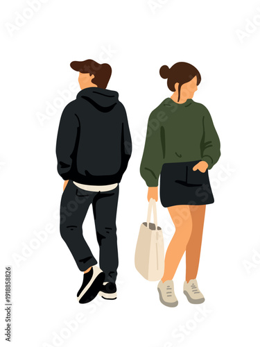 confident young man and woman seen from behind
