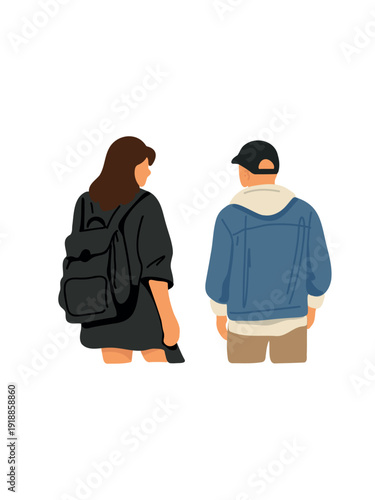 young man and woman standing back view vector illustration