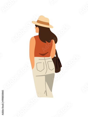 stylish female character rear perspective flat design