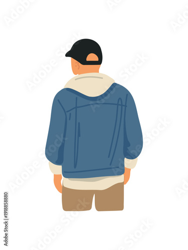 cheerful young male character casual outfit back view illustration