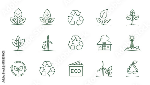 Eco-Friendly Icons: A collection of meticulously crafted icons illustrating various elements of eco-friendliness, capturing the essence of environmental protection and sustainability.