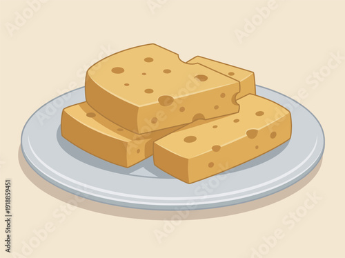 This appetizing illustration features a plate of cheddar cheese slices, highlighting culinary delight, food aesthetics, and simplicity with a clean and engaging design.