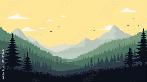 Peaceful natural landscape flat editable vector illustration