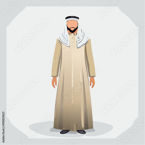 Illustration of a man wearing traditional Arabic clothing and headscarf.