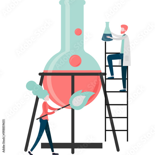 Doctor researchers team conducting chemical experiment vector icon isolated on white