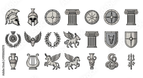 Collection of ancient greek roman icons.