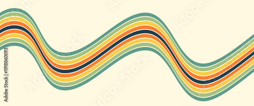 Abstract background of rainbow groovy Wavy Line design in 1970s Hippie Retro style. Vector pattern ready to use for cloth, textile, wrap and other.