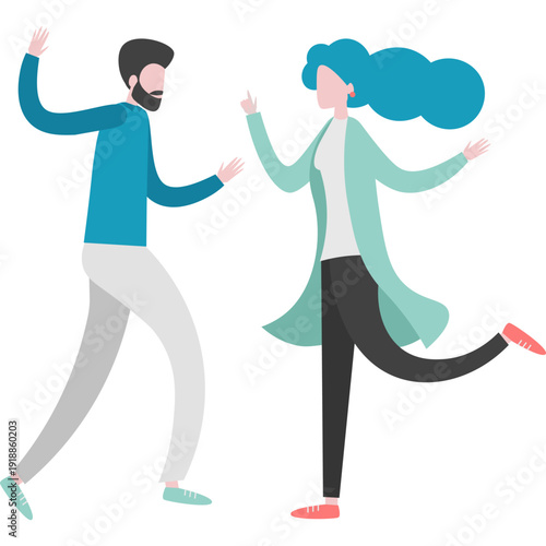 Happy dancing couple parting together vector icon isolated on white