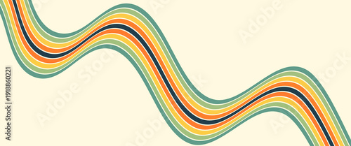 Abstract background of rainbow groovy Wavy Line design in 1970s Hippie Retro style. Vector pattern ready to use for cloth, textile, wrap and other.