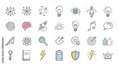 Collection of business and innovation icons.