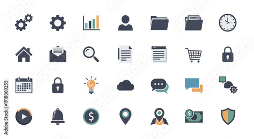 Collection of business and technology icons.